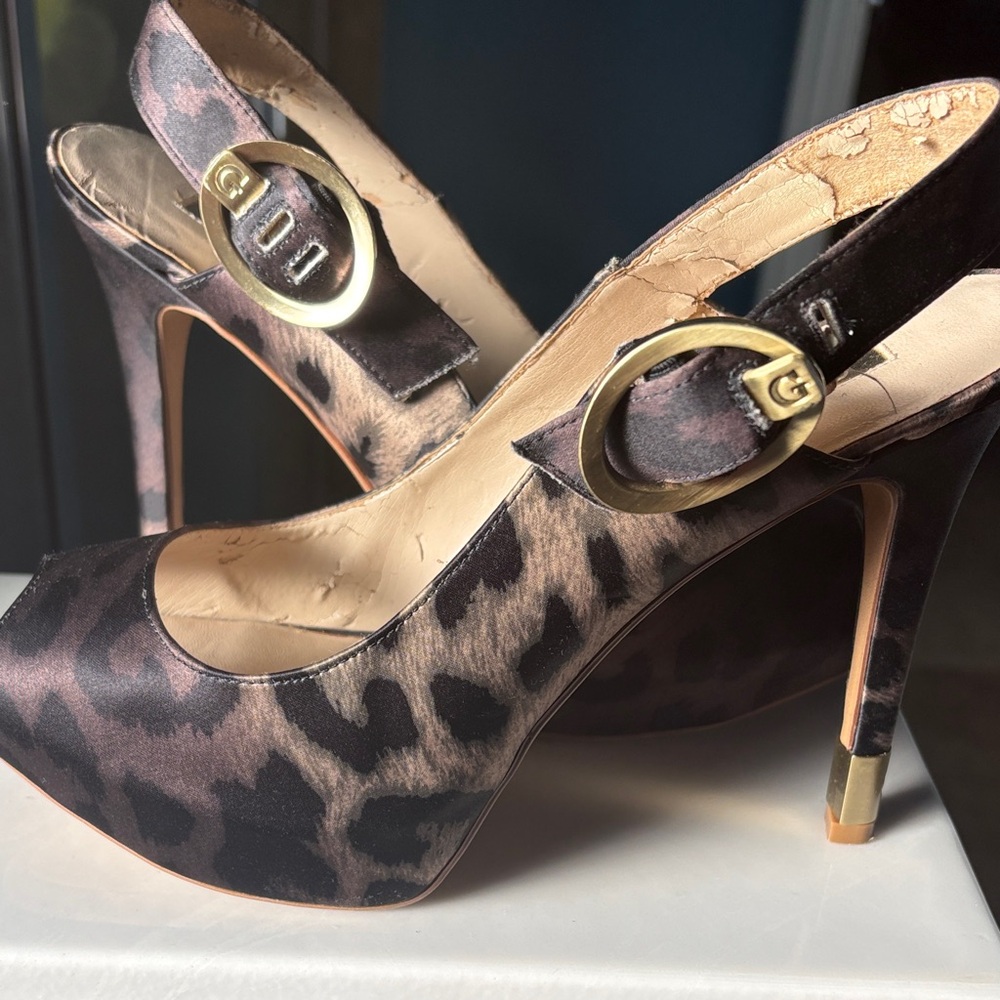 Guess Leopard Print Heels with Gold Buckle